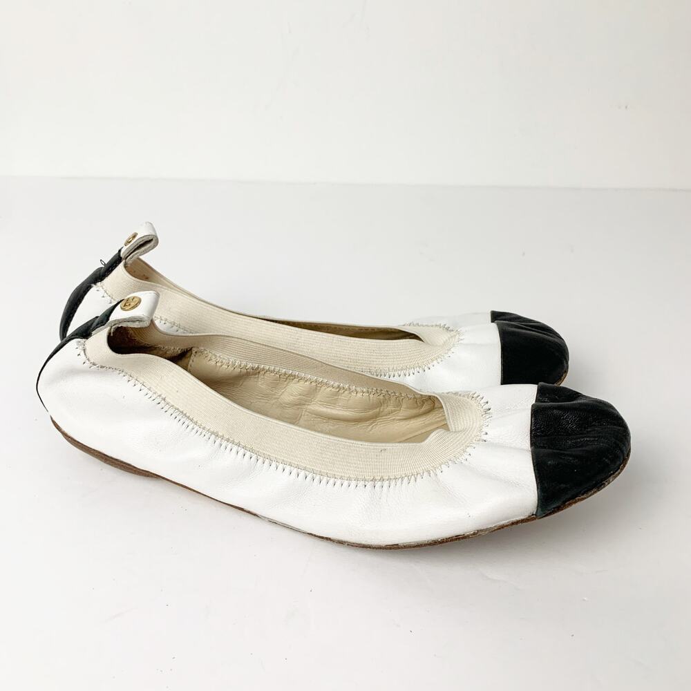 Courage. b Black & White Leather Flats Shoes SZ 36